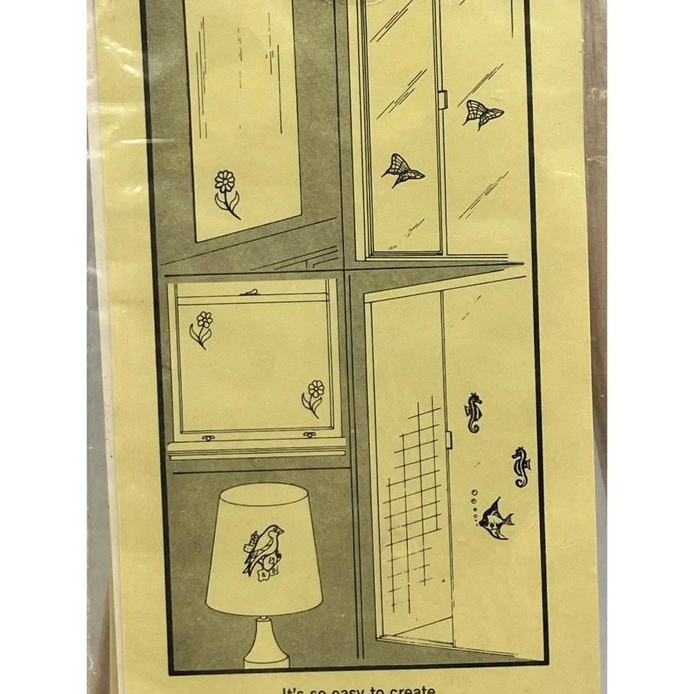 Vintage Window Clings Decals‎ Stain Glass 1977/Fish,butterflies,shells
